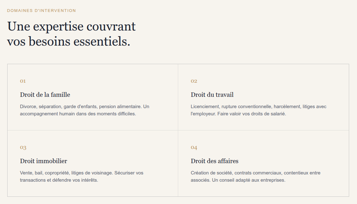 Section des domaines d'intervention du site Cabinet Ferrand